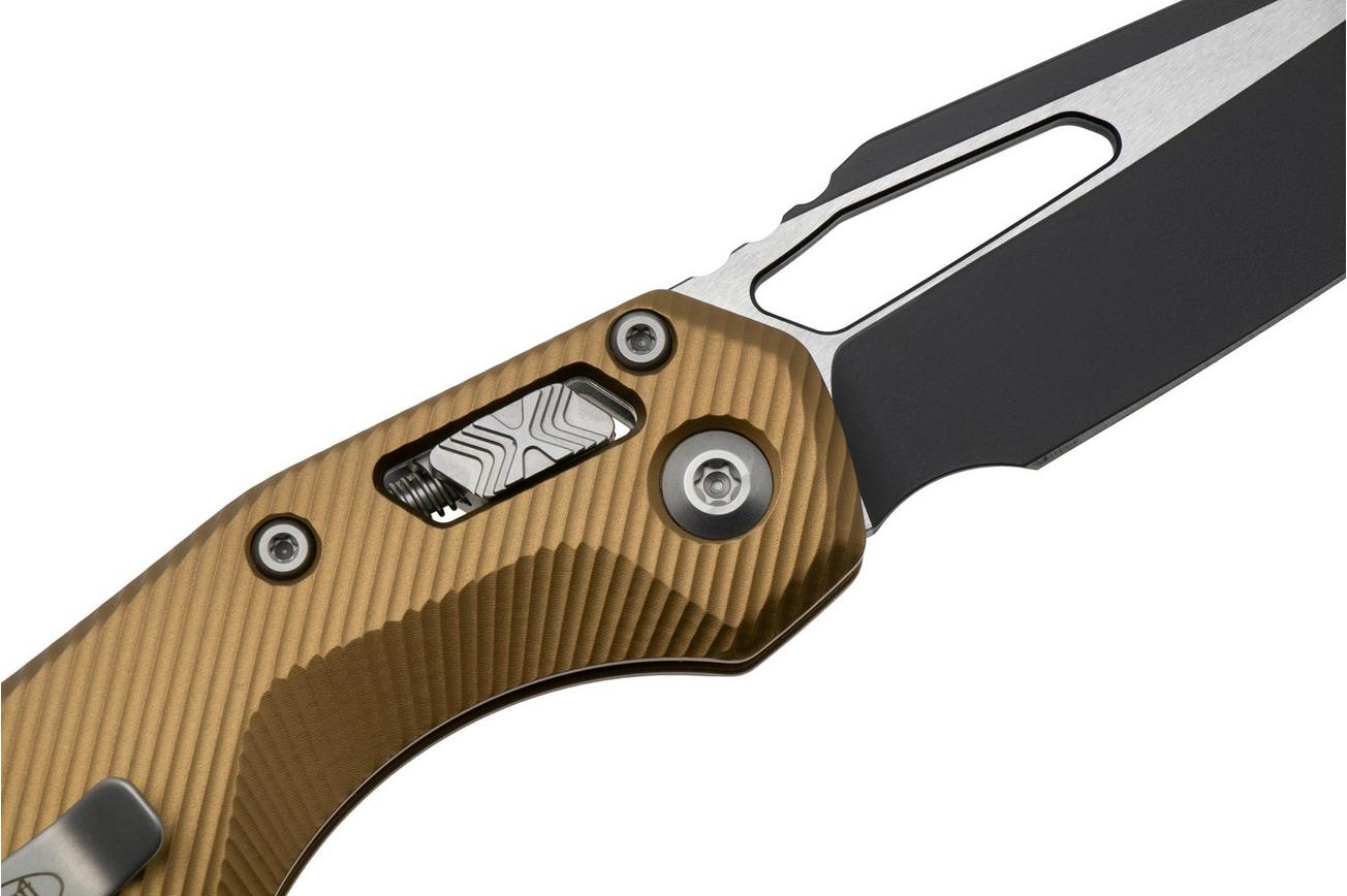Microtech MSI Standard Issue 210-1FLTA, Two Tone Black M390MK, Fluted Tan Aluminum zakmes