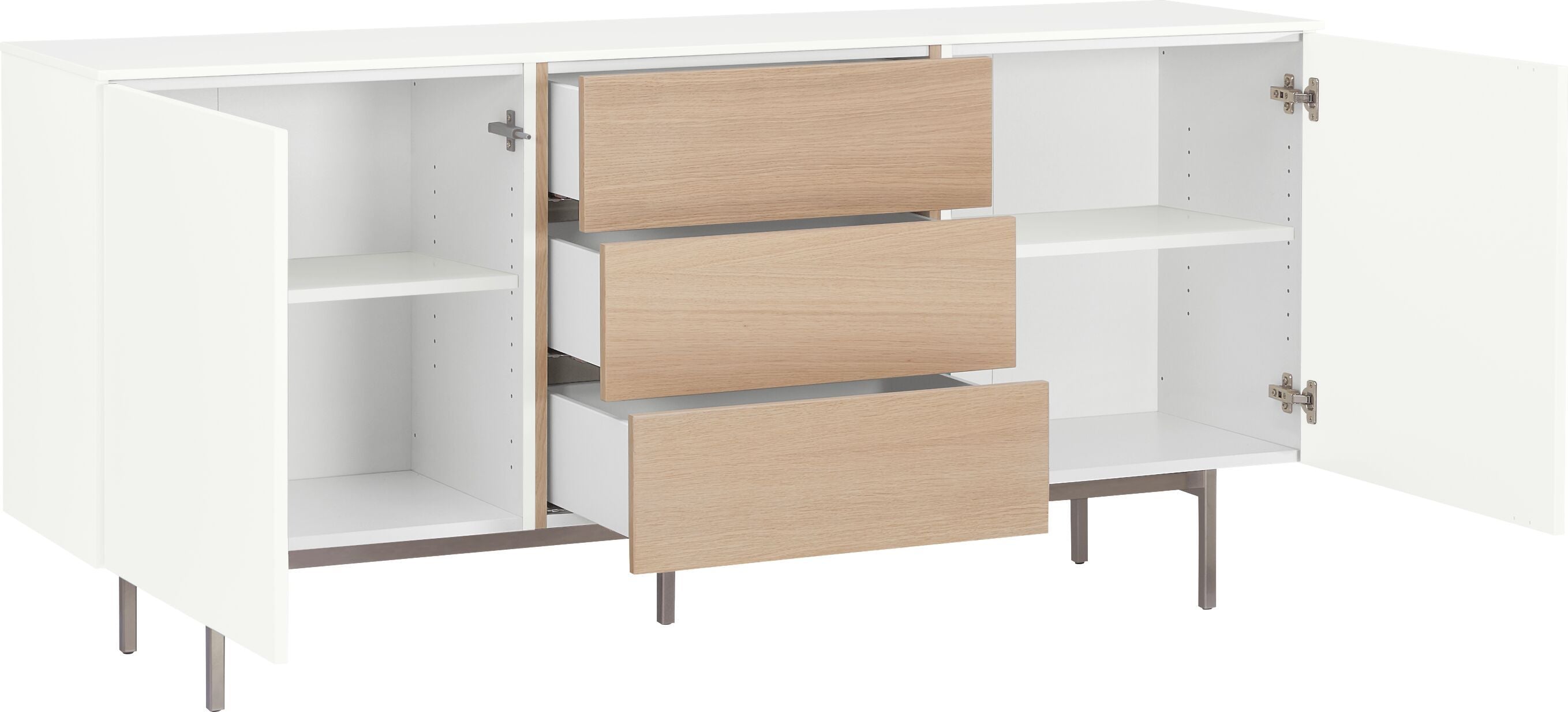 TILL Sideboard - Weiss / Eiche / B: 168.0 cm x T: 41.0 cm x H: 77.0 cm