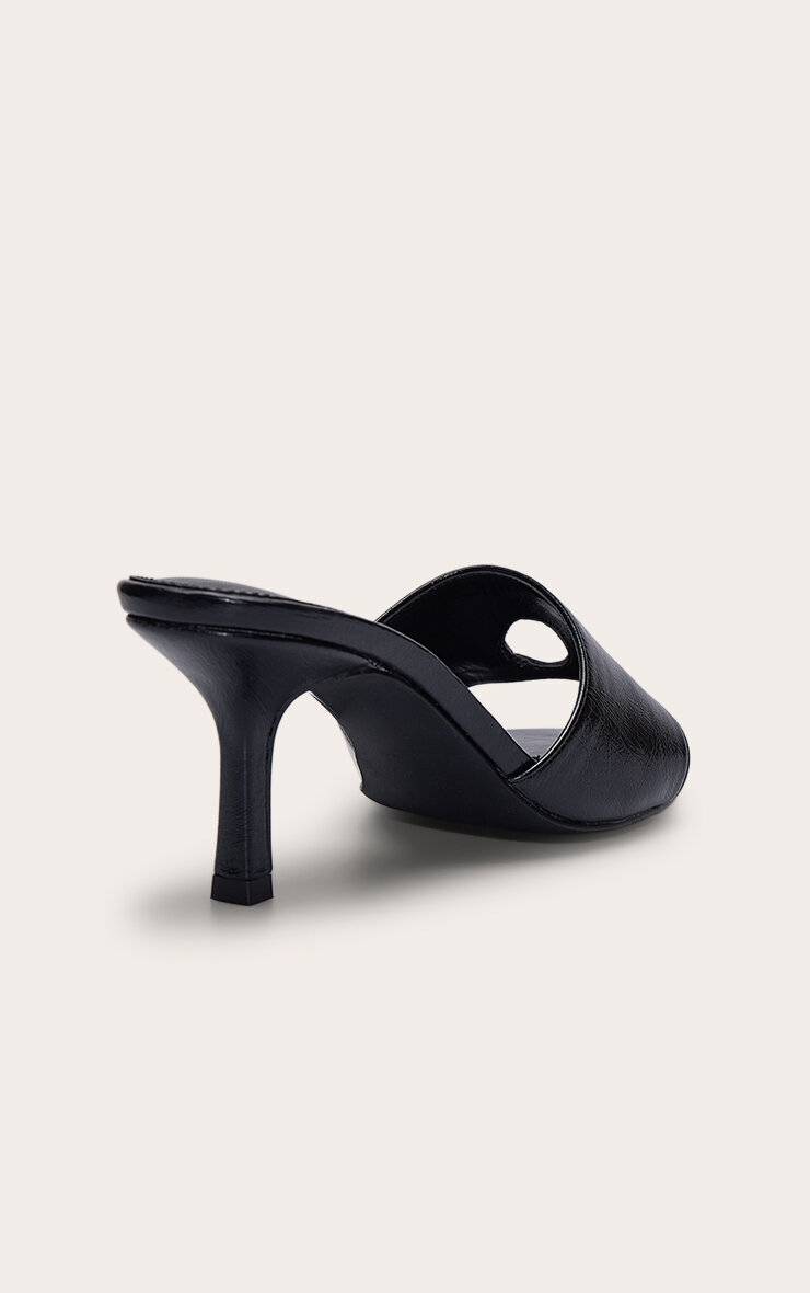 Noir Mules À Talon Moyen En Synthétique Avec Détail Anneau Ajouré