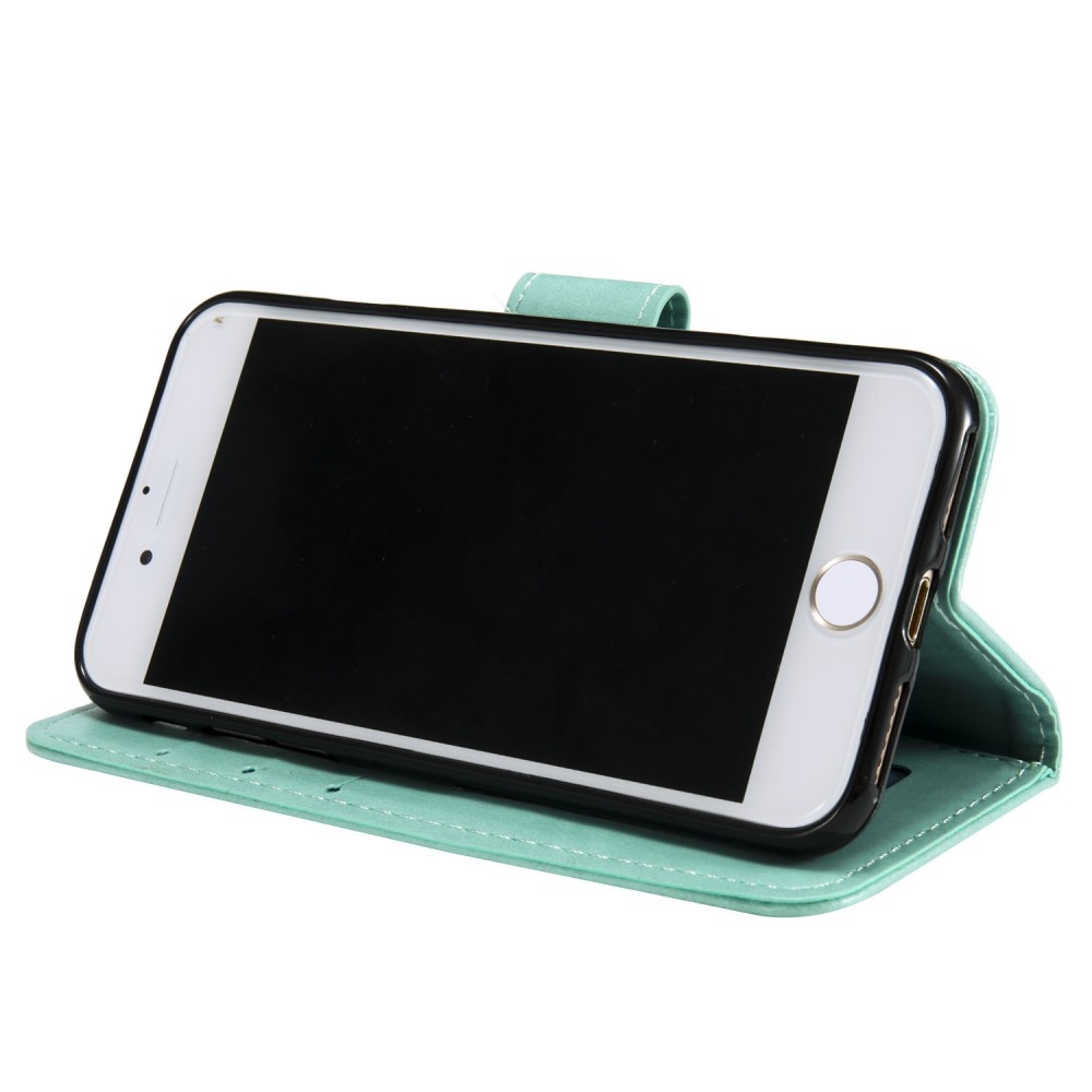 iPhone SE (2022/2020) / 8 / 7 / 6S Leder Tasche Wallet - Mandala Flowers Imprint - Türkis