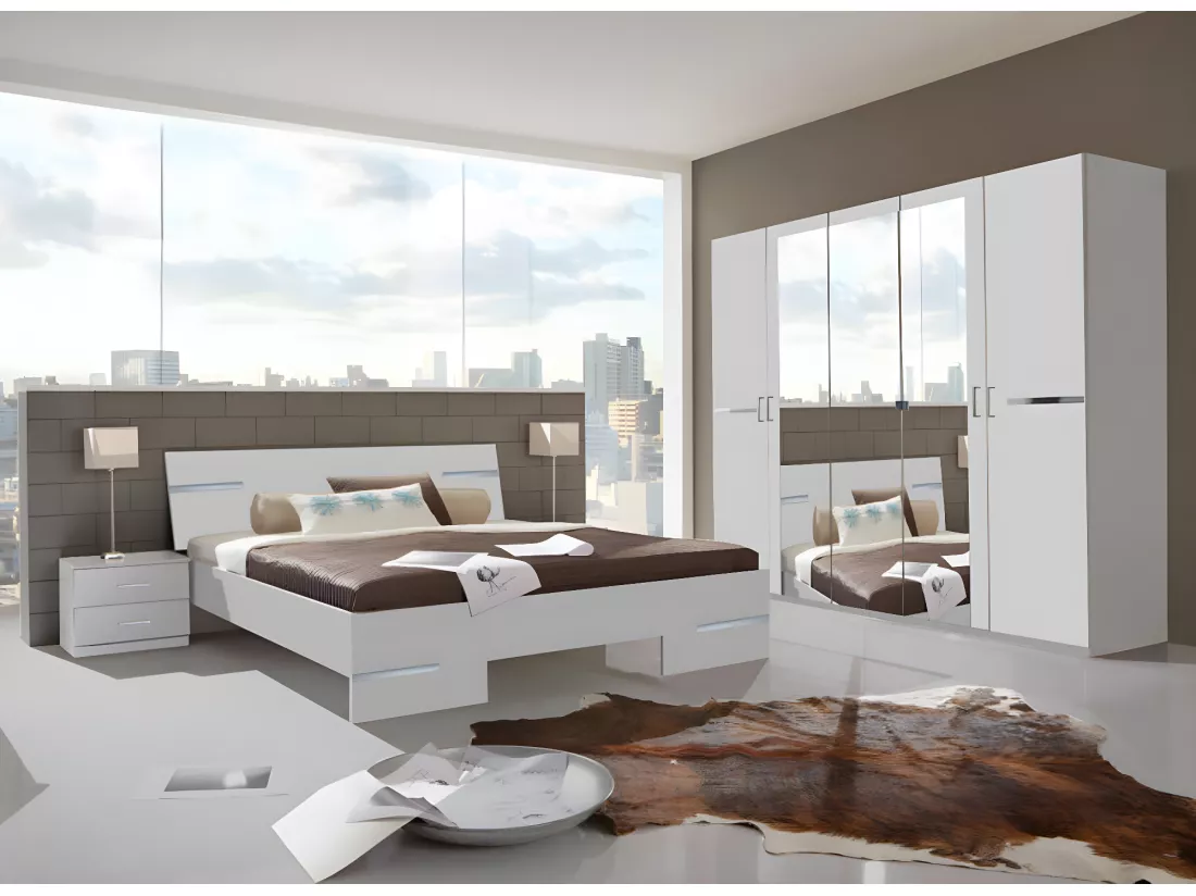 Chambre à coucher complète adulte (lit 160x200 cm + 2 chevets + armoire)