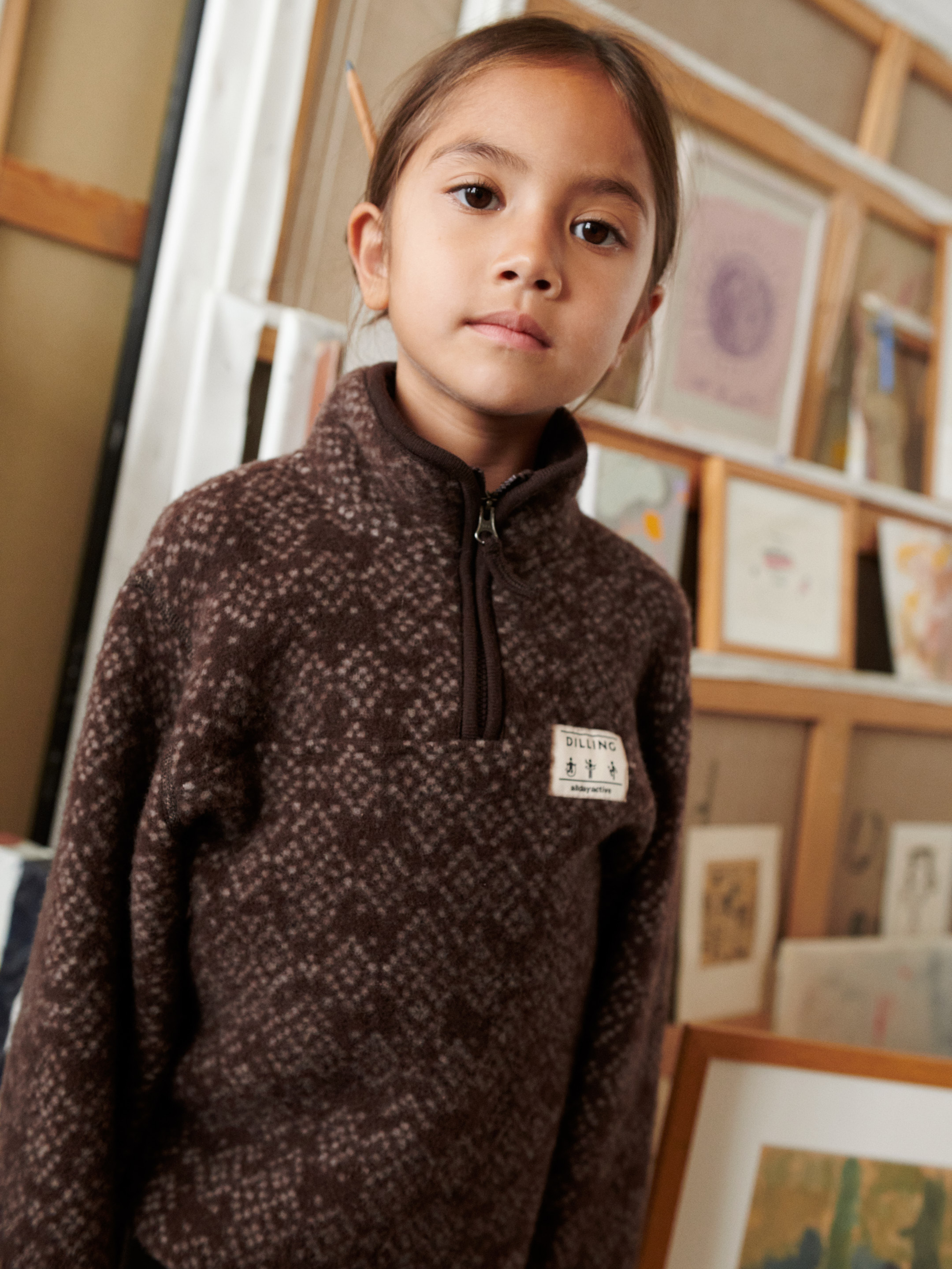 Vest in fleece van merinowol, met halve rits voor kinderen