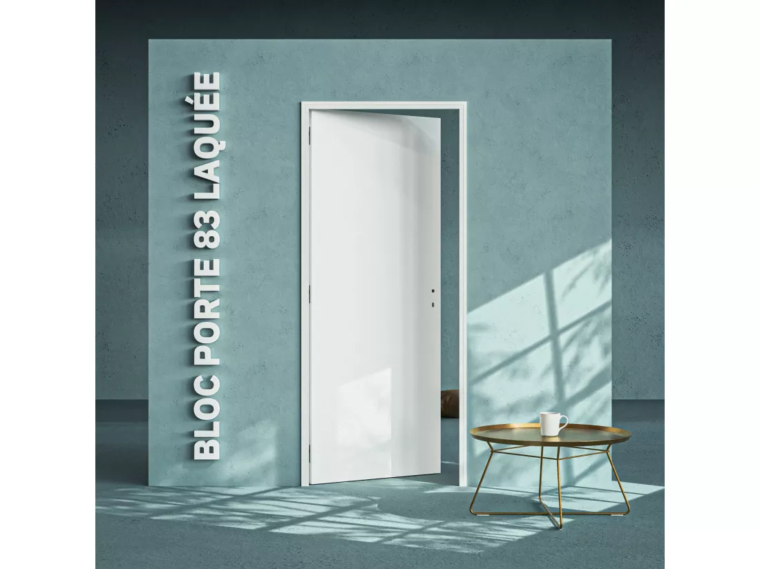 Bloc-Porte Blanc Laqué Plane H. 204 x l. 83 cm - Poussant Droit