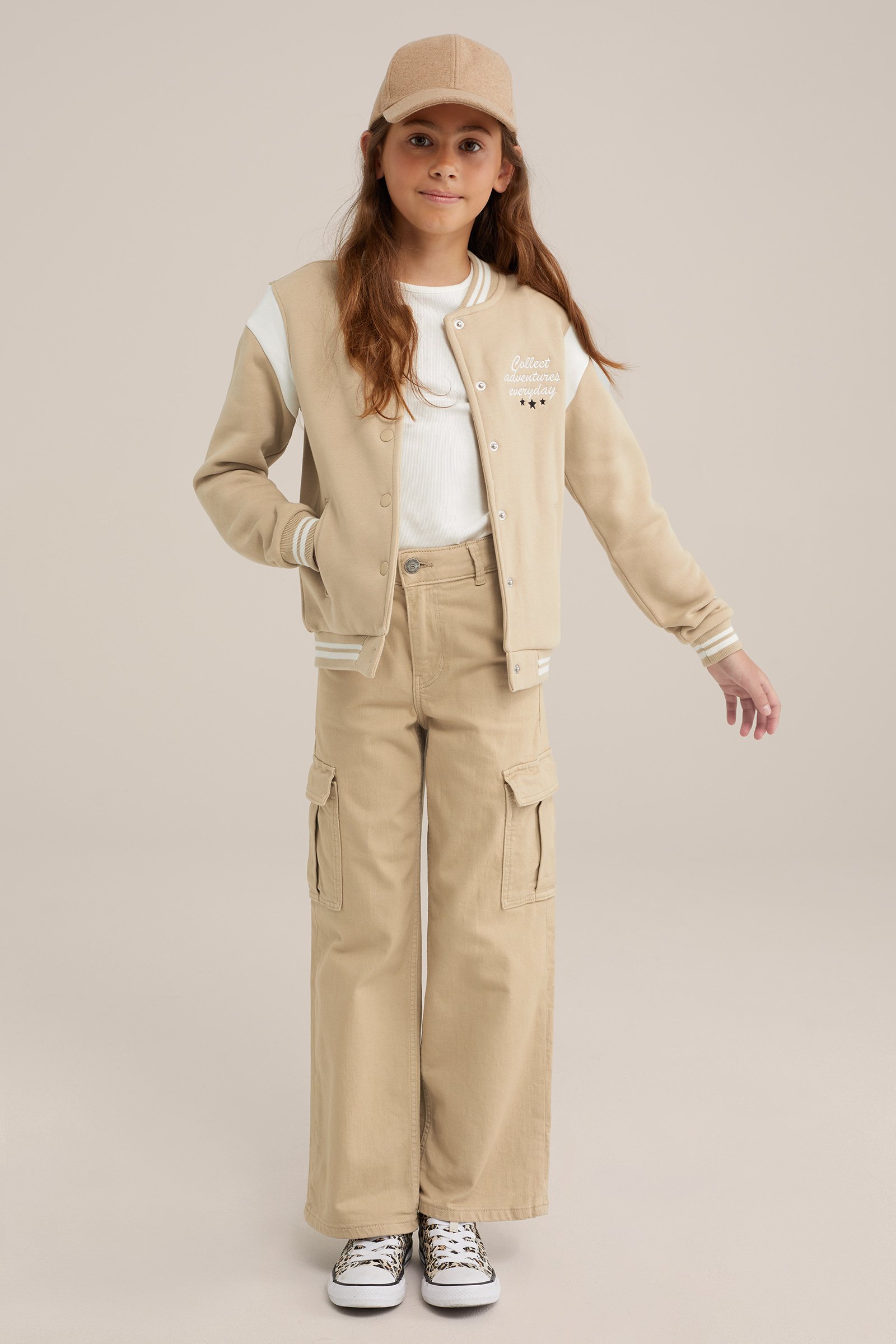 Meisjes wide leg cargobroek met stretch Blue Ridge Beige