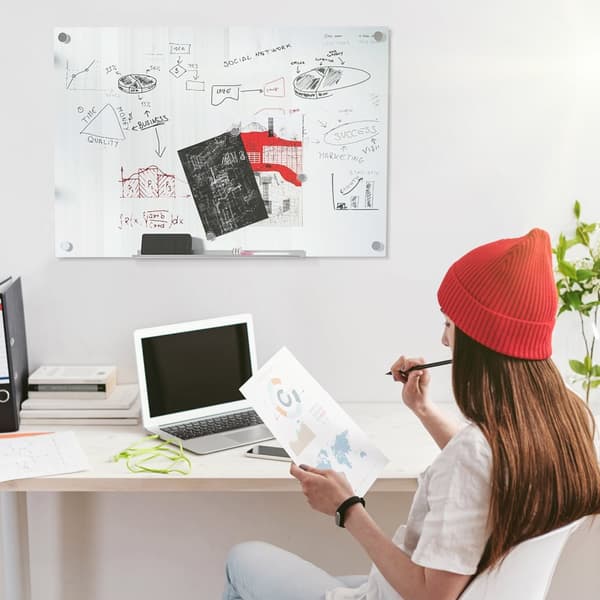 Whiteboard Magnettavle Med 4 Penner, 6 Magneter, 1 Svamp, Hylle, Staffeli Glasstavle, Veggmontering, 90X60Cm