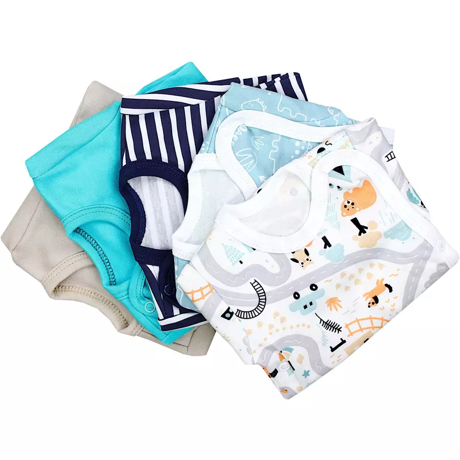 TupTam Baby Jungen Kurzarm Wickelbody 5er Set beige-kombi