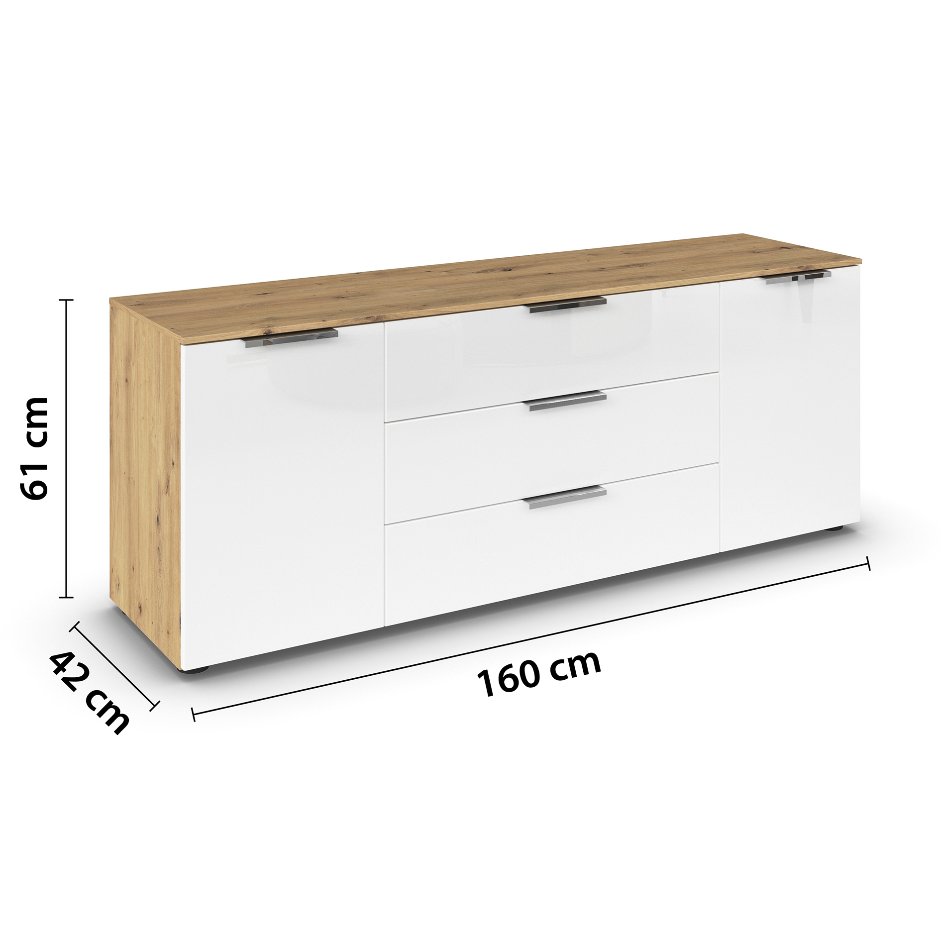 Lowboard - Kristallweißglas - Artisan Eiche - Glasfront - 160 cm