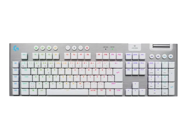 Logitech G G915 X - Tastatur - gaming, LIGHTSPEED - full size - bagbelyst - trådløs - Bluetooth, 2.4 GHz, USB-C - hvid