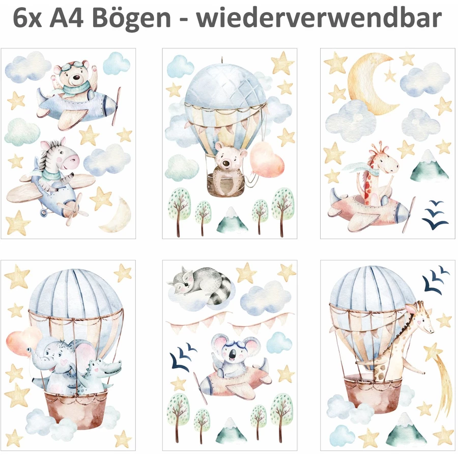 Nikima Fensterbilder Baby Flugzeug selbstklebend bunt
