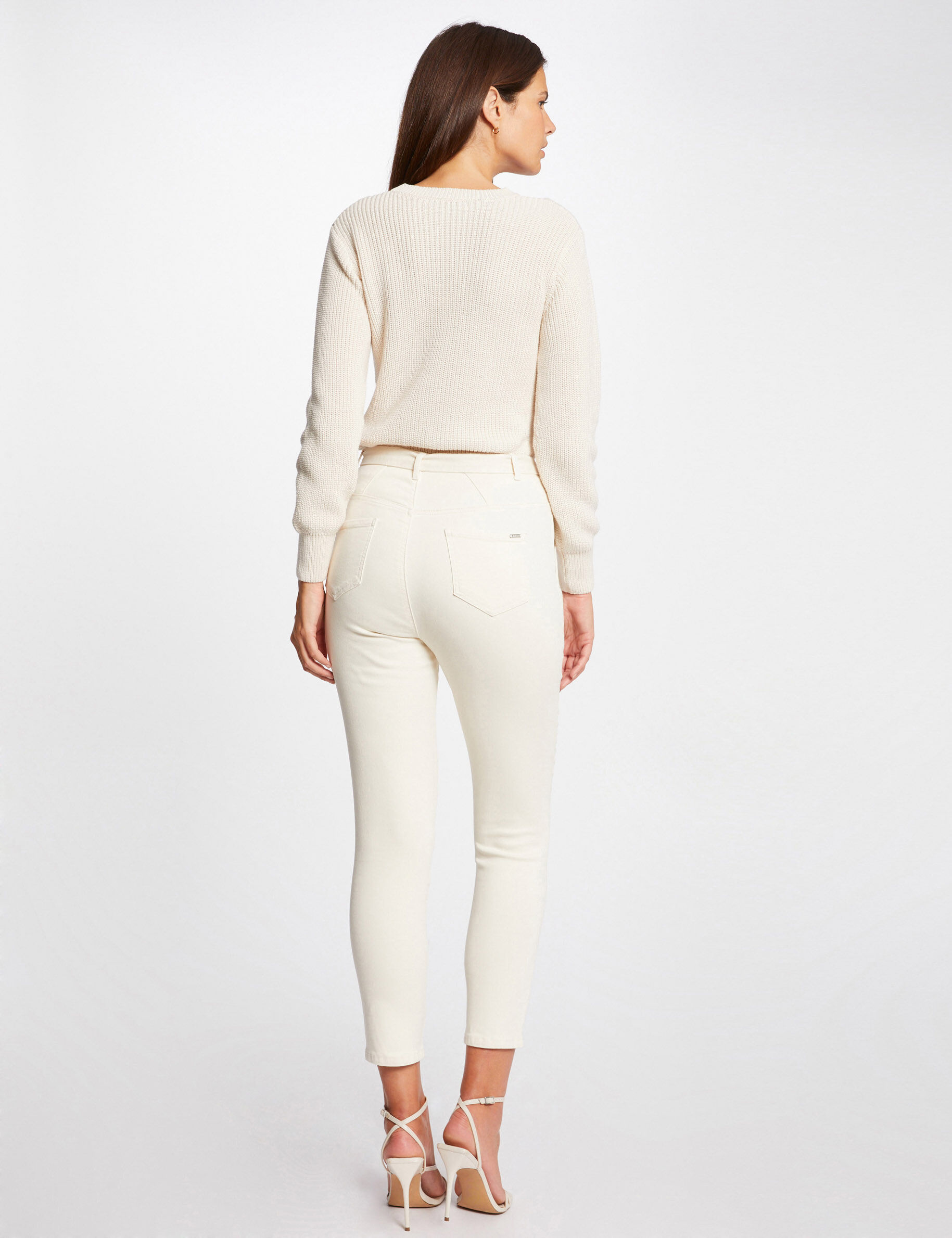 Pantalon droit ceinturé 7/8ème ivoire femme - ivoire