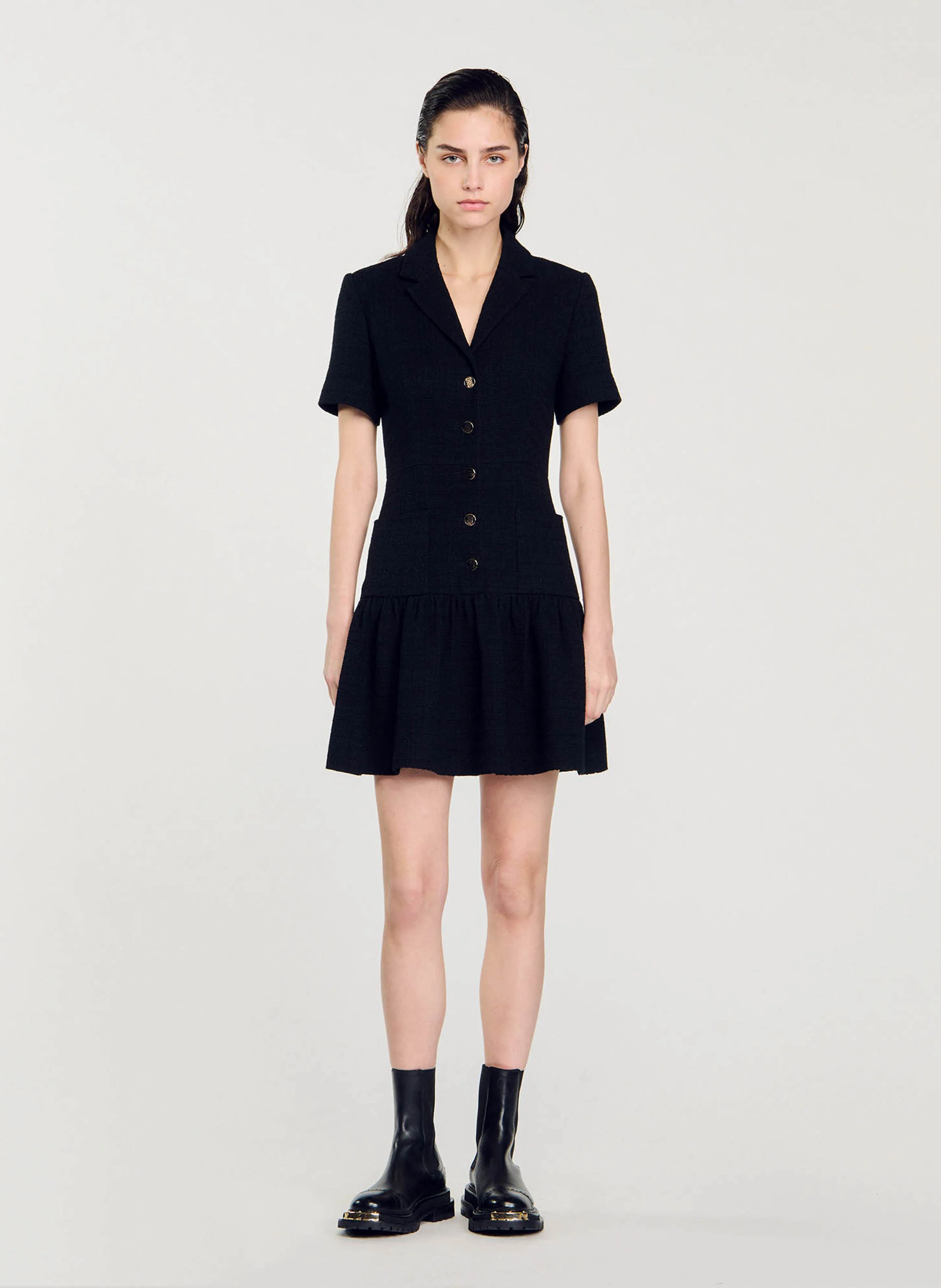 Robe courte cintrée en tweed | Noir
