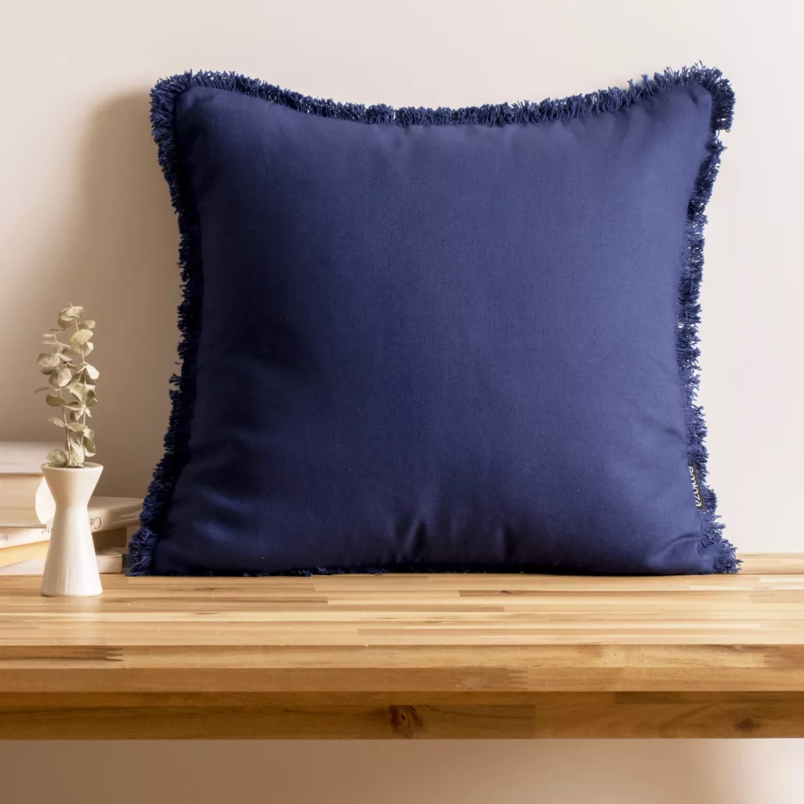 Coussin carré coton (45 x 45 cm) Pixel franges Bleu marine