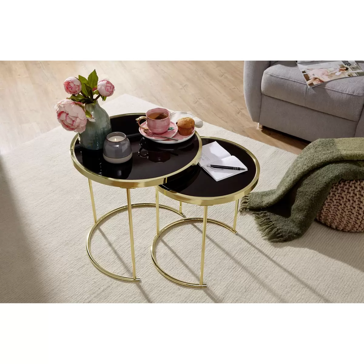 Beistelltisch 2er Set Frontignan gold,schwarz
