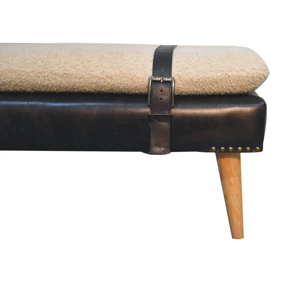Bouclé Buffalo Hide Zwart Leren Bank, Bruin