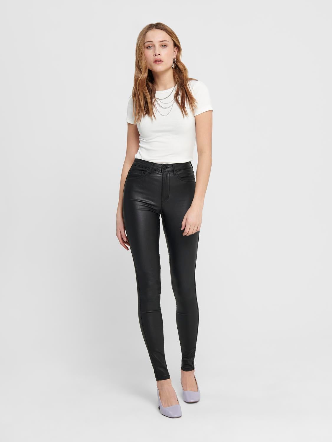 ONLROYAL Hohe Taille Skinny Fit Hose in Lederoptik Black