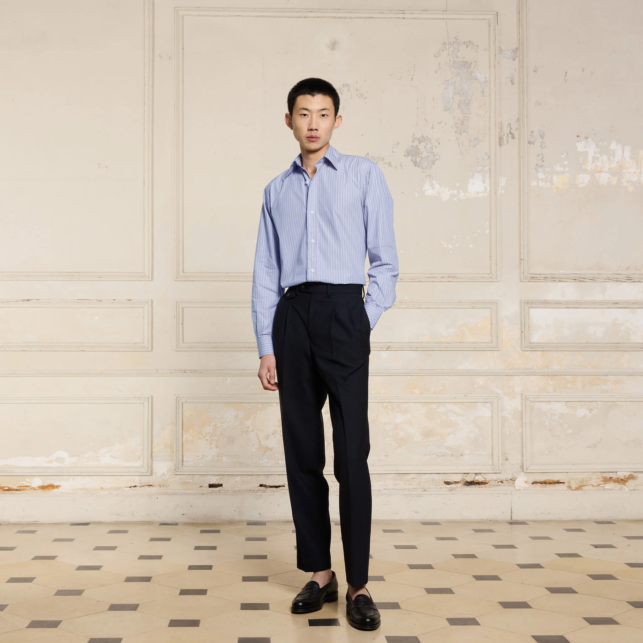 Blue striped poplin shirt