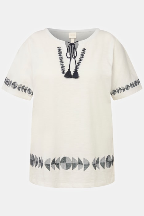 T-Shirt, Stickerei, Oversized, Tunika-Ausschnitt, Halbarm