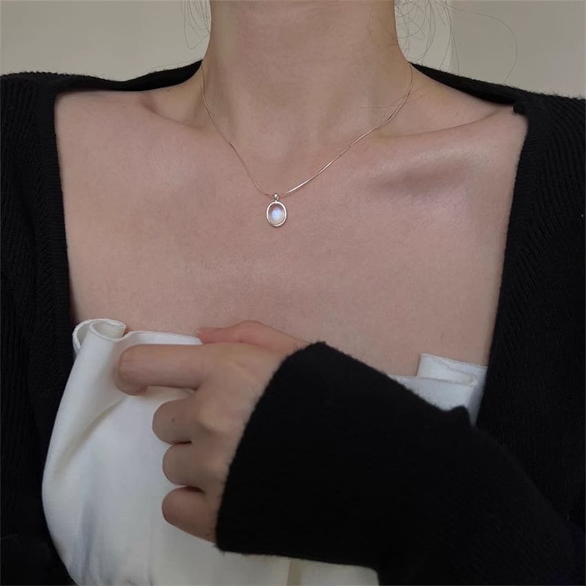 Bolgivy - Hanger met imitatie-edelsteen, choker van sterlingzilver (925)