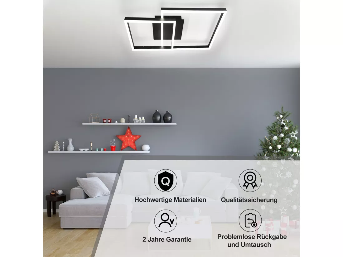 NETTLIFE Plafonnier LED Lampe de Salon Noir Lampe de Chambre 50 W Moderne Dimmable avec Télécommande Géométrique pour Cuisine Couloir Salle à Manger