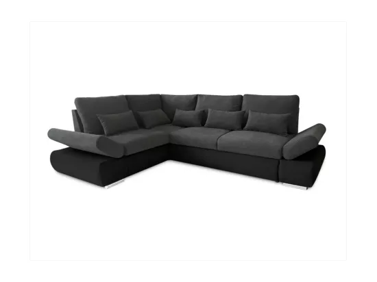 Canapé d'angle Sebastian Réversible et Convertible avec coffre en simili et tissu - Gris anthracite - L267 x P200 x H90cm - Loungitude