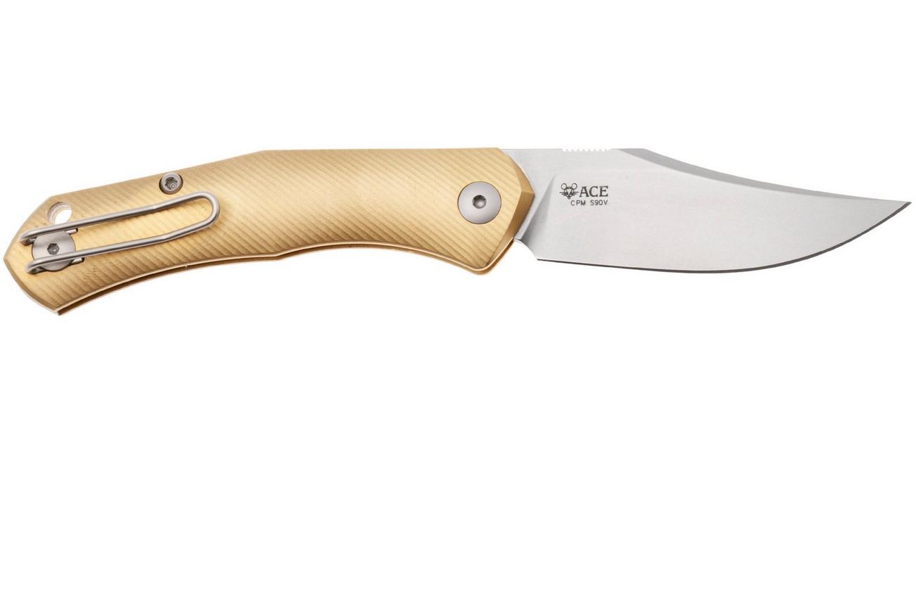 GiantMouse ACE Jutland JUTLAND-SJ-BRASS, Stonewashed CPM S90V, Milled Brass zakmes, Ansø en Voxnaes design