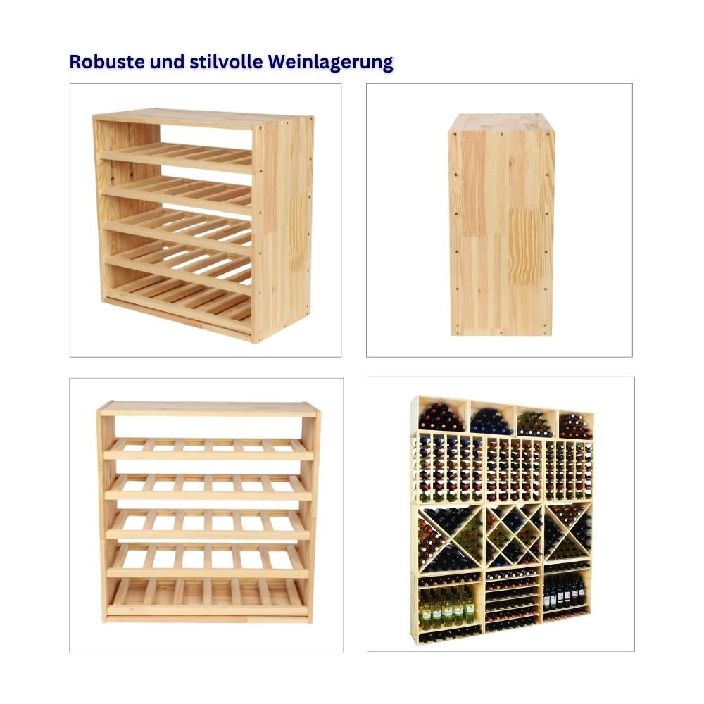 PROREGAL Modulair Wijnrek Vincellar Mod HxBxD 60 x 60 x 30 cm Standaardmodule voor 30 flessen Massief grenenhout Natuurlijk