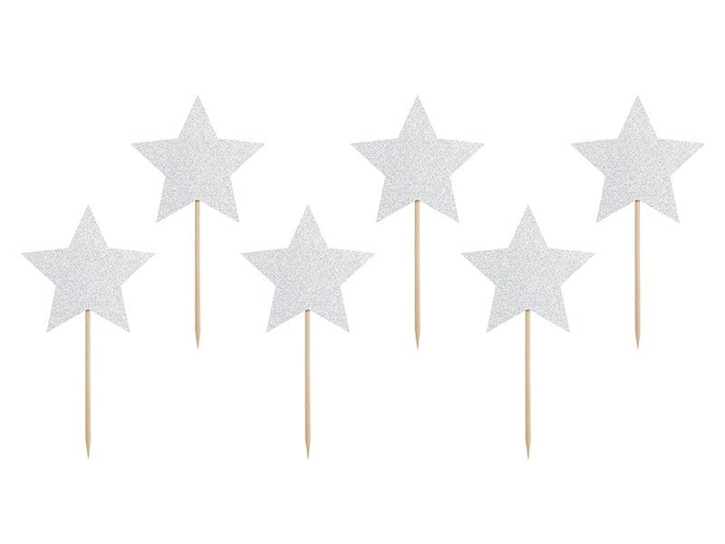 Cupcake Toppers Ster Zilver 6st