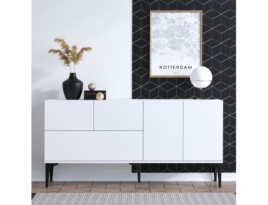 CONCEPT1 - Bahut Glise blanc noir 150 x 35 x 75cm