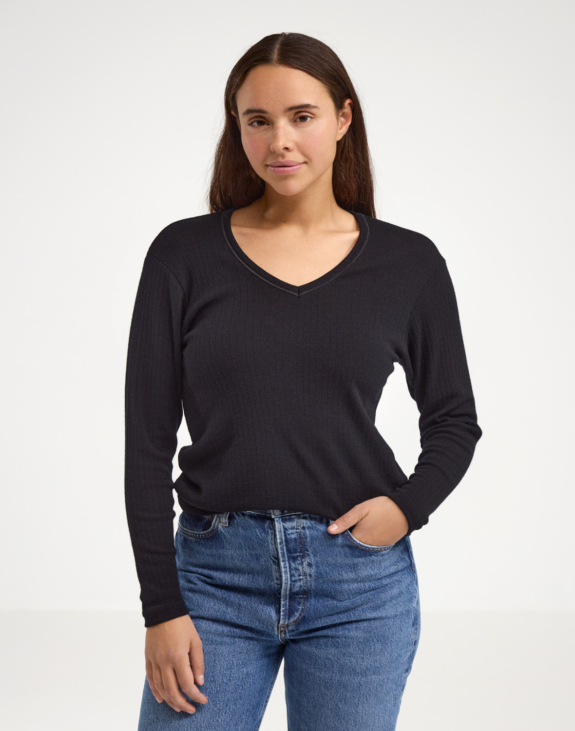 Shirt met v-hals van merinowol voor dames