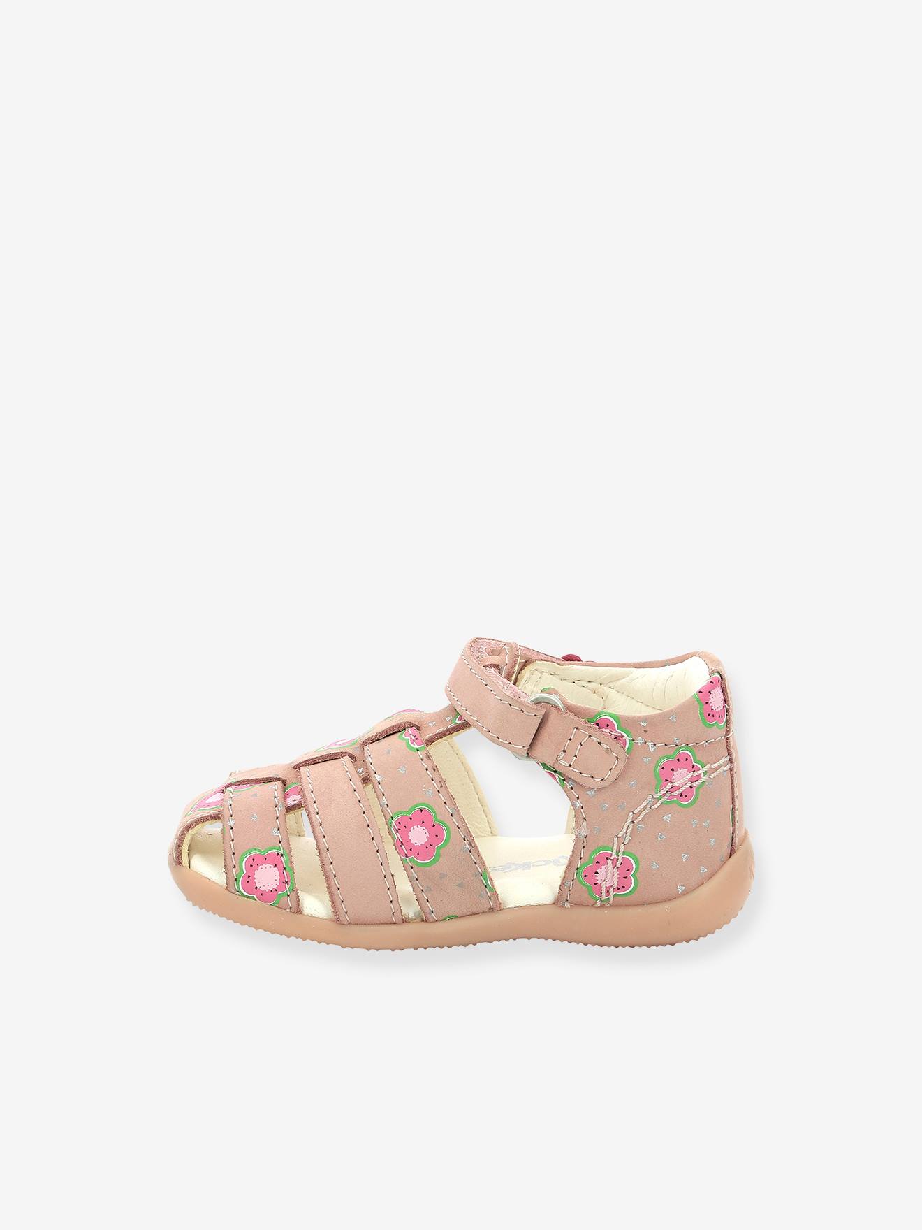 Sandálias de couro infantil KICKERS® Bigflo-2 Iconique Biboo, estampa rosa claro