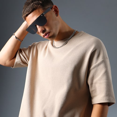 Tee Shirt Oversize Large Texturé Waffle 2912 Beige