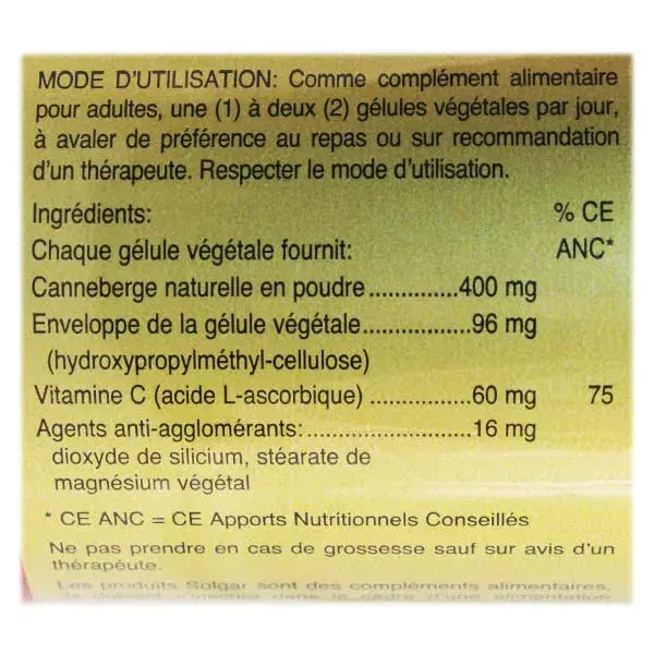 Solgar Cranberry 60 Cápsulas Vegetais