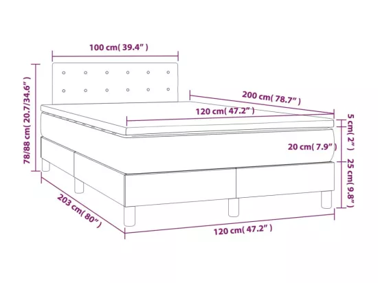 Sommier tapissier matelas et LED Marron foncé 120x200 cm Tissu