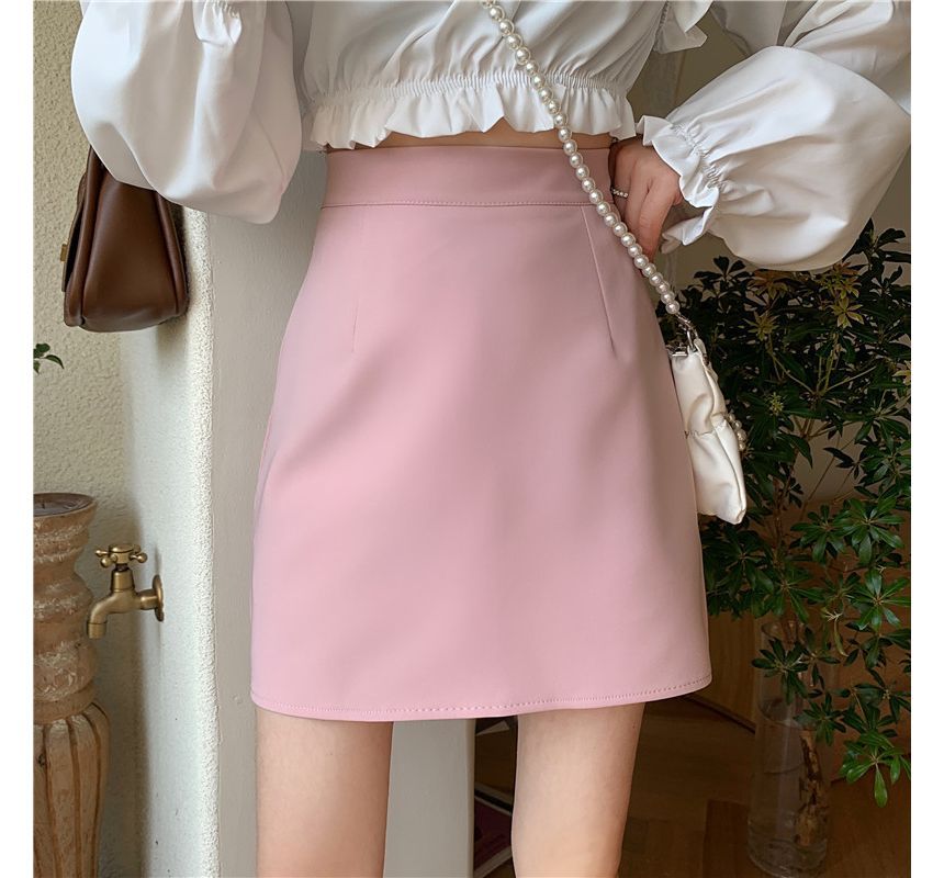 Seven Fairies - Hoge taille effen mini A-lijn rok