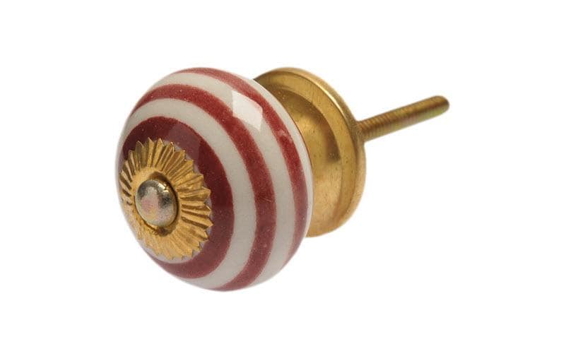 Möbelgriff handgemacht Ø 4 cm, Rot-Weiss/GoldMöbelknauf mit Muster