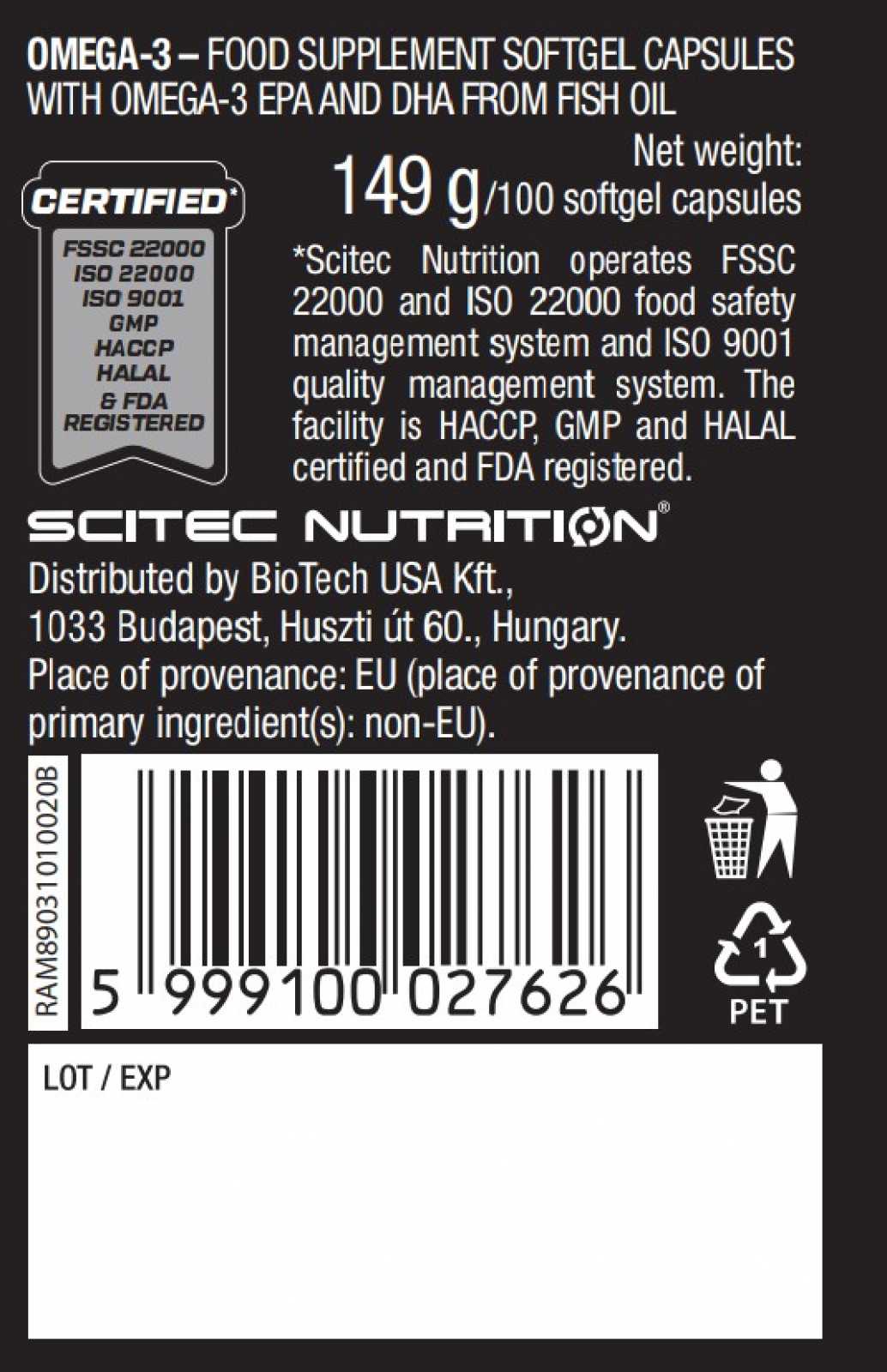 Scitec Nutrition Ômega 3 100 cápsulas