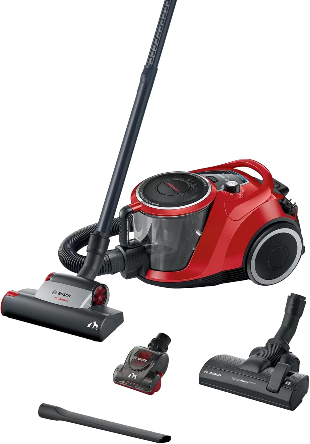 Staubsauger beutellos Serie 6 BGC41PET, Bodenstaubsauger, ideal für Tierhaare und Allergiker, Hygiene-Filter, 10 Jahre Motorgarantie, für Parkett, Teppich, Fliesen, Turbo-Düse, leise, 700 W, rot