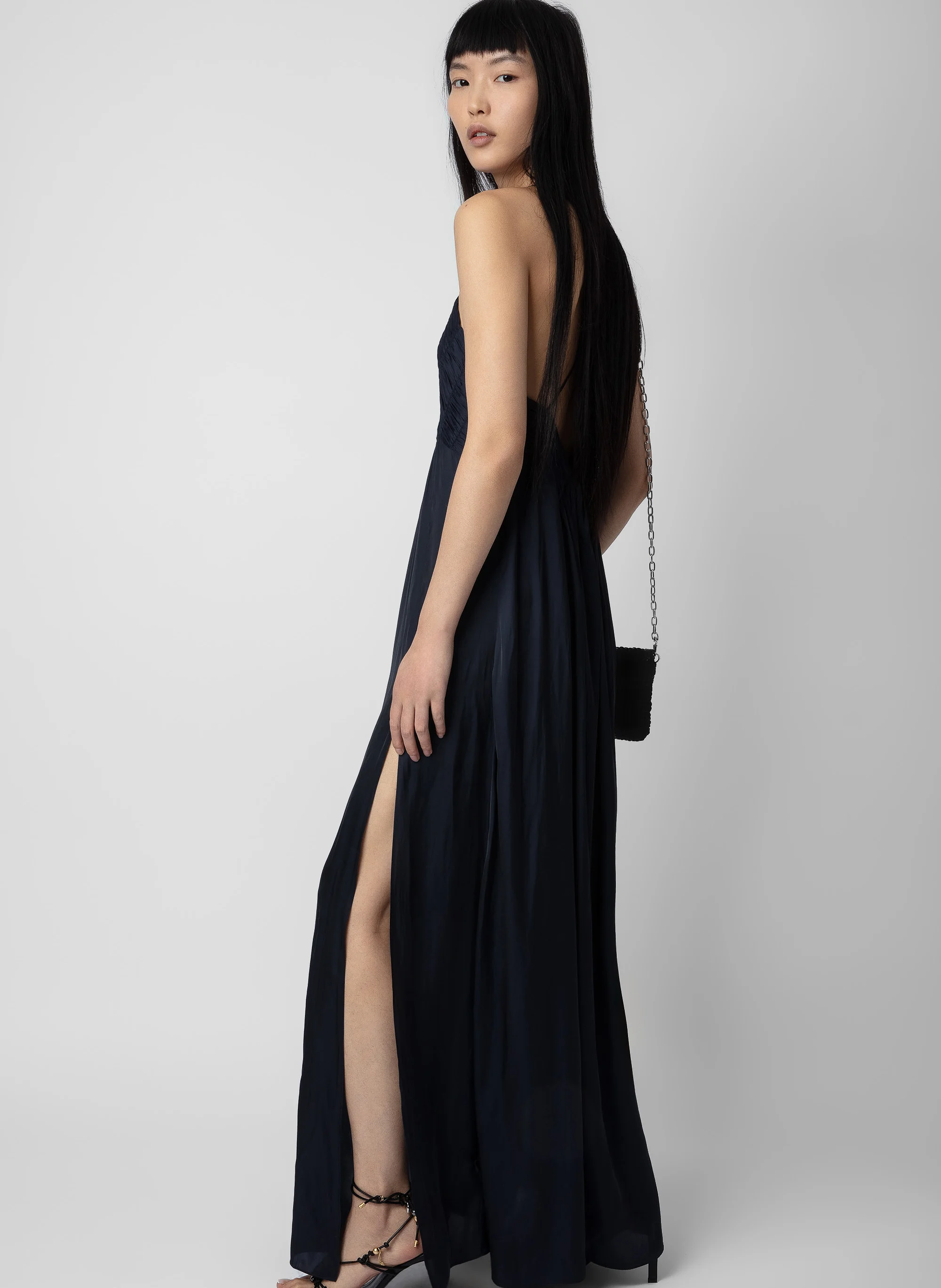 RAYONNE - Robe longue col V à bretelles | Bleu