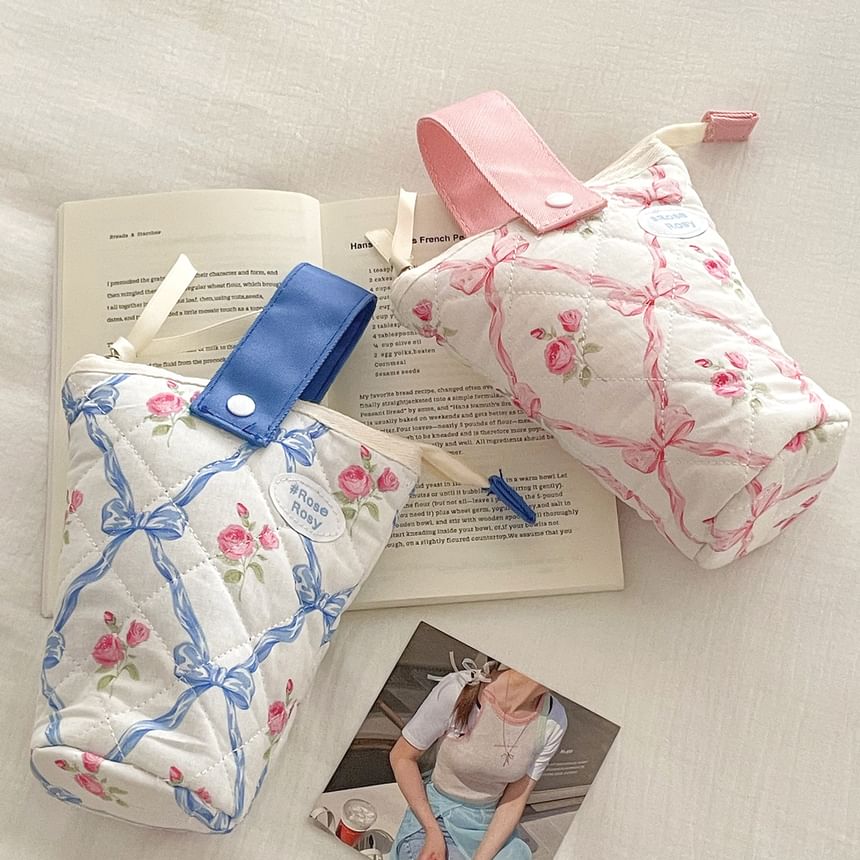 ZenlyHabit - Staande make-uptas / etui met strik en bloemenprint