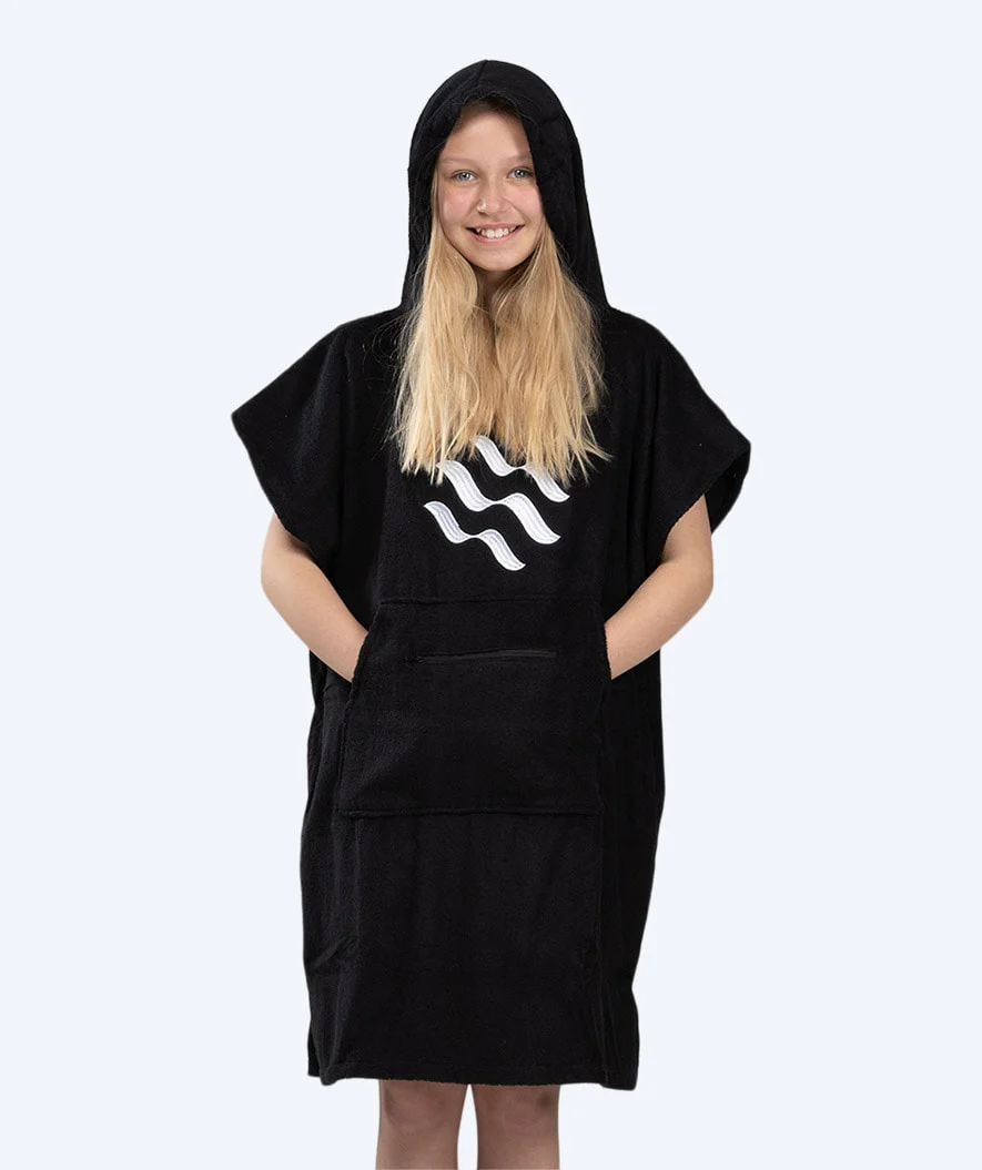 Watery badeponcho til junior - Bomuld - Sort