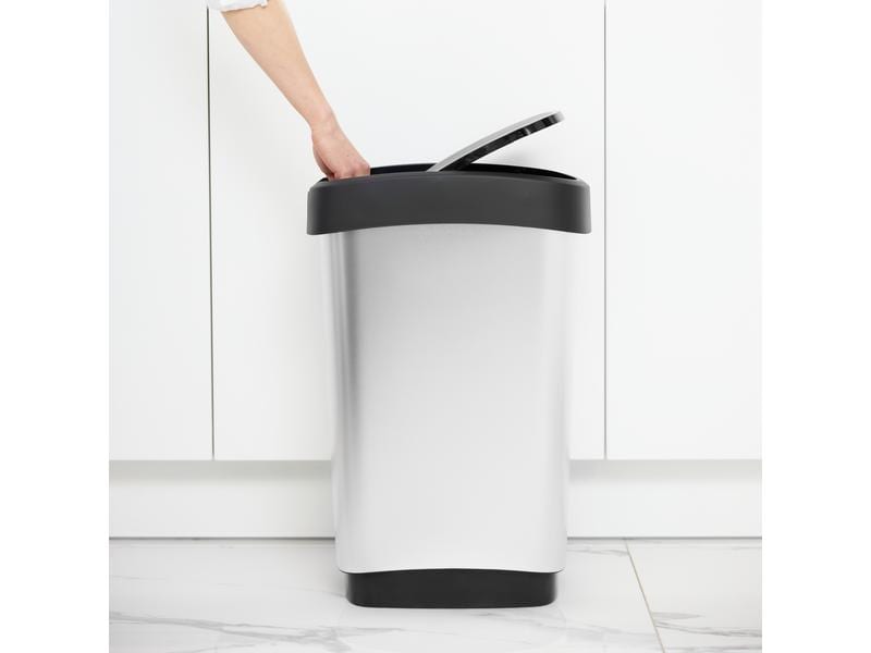 Rotho Swingeimer Art Twist 50 l, Silber metallic Abfalleimer aus Kunststoff