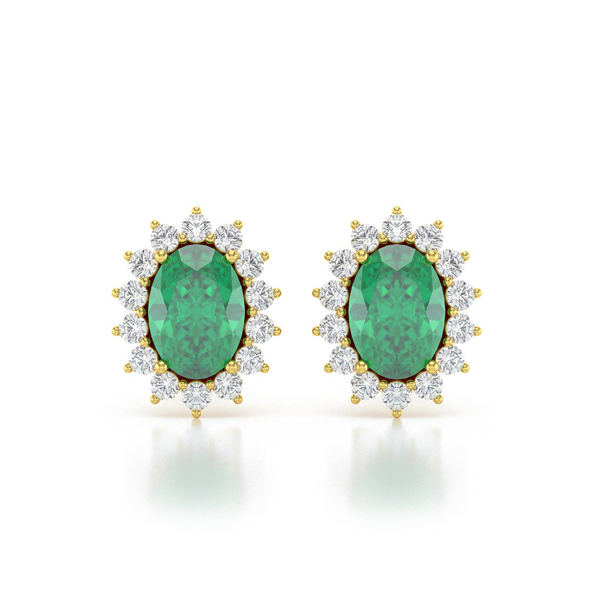 Boucles d'oreilles ADEN Or 585 Jaune et Emeraude Forme Marquise 2.25grs