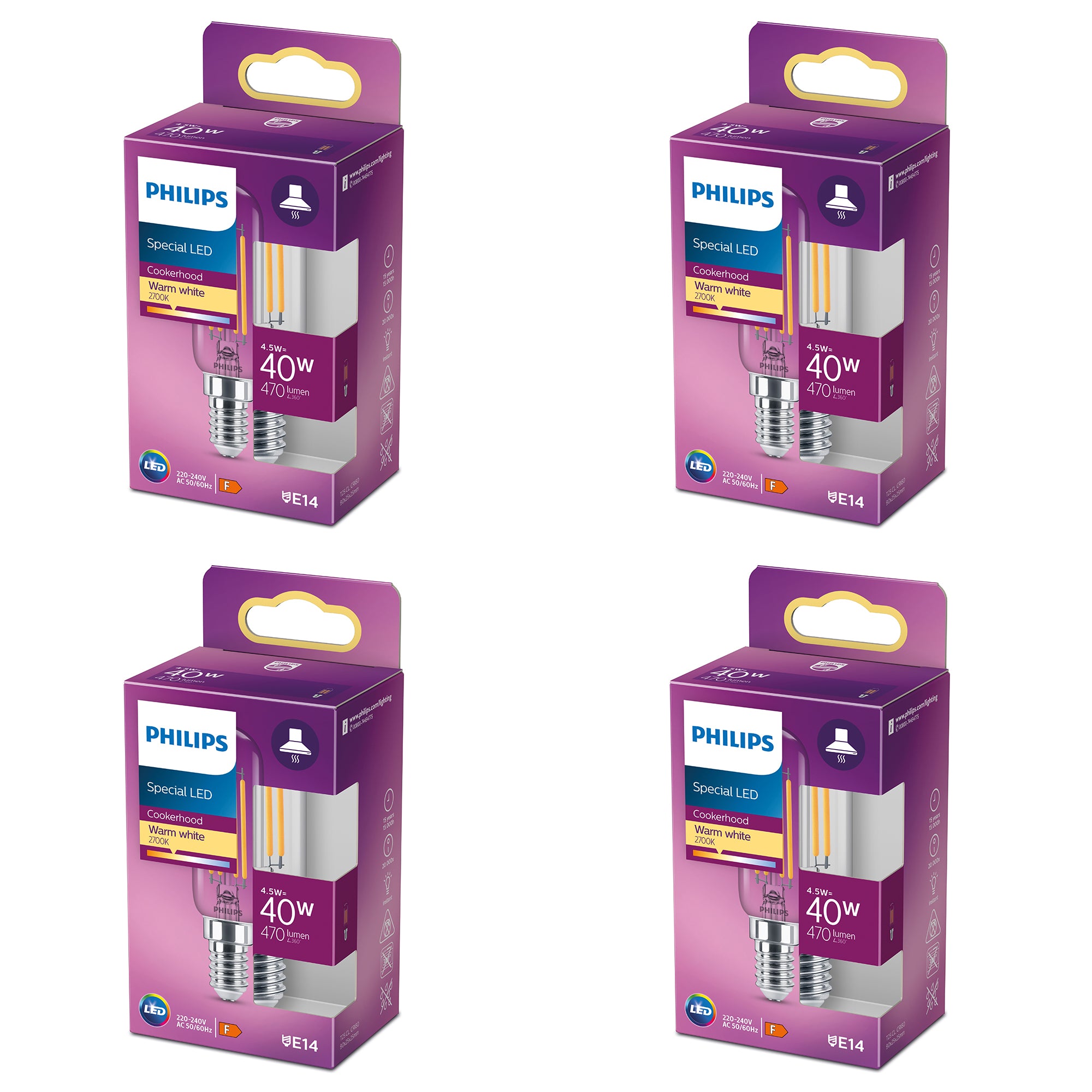 Philips Voordeelverpakking E14 - LED Afzuigkaplamp - Set van 4 Stuks