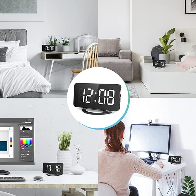 Digitalt vækkeur med spejlglas Sort