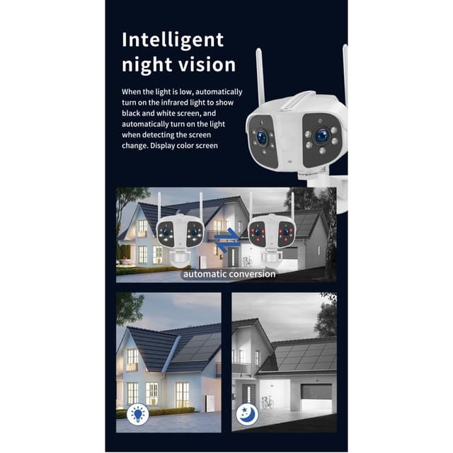 Kamera Udendørs Overvågning Panorama Bevægelsesdetektor Night Vision