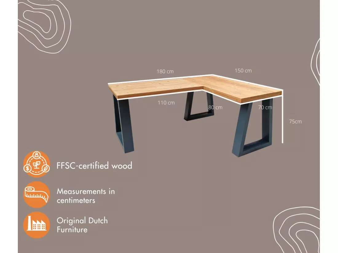Wood4you - bureau d'angle - vancouver bois torréfié - 180150  anthracite