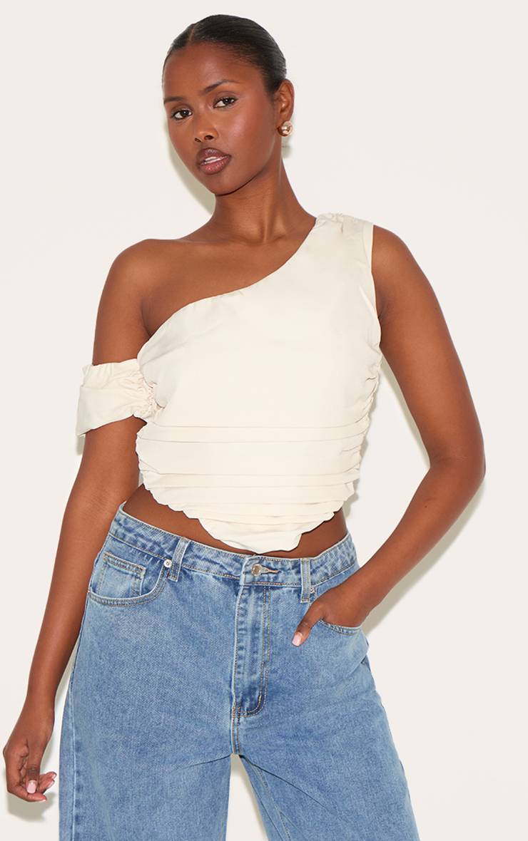 Crème Corset Drapé En Tissu Tissé