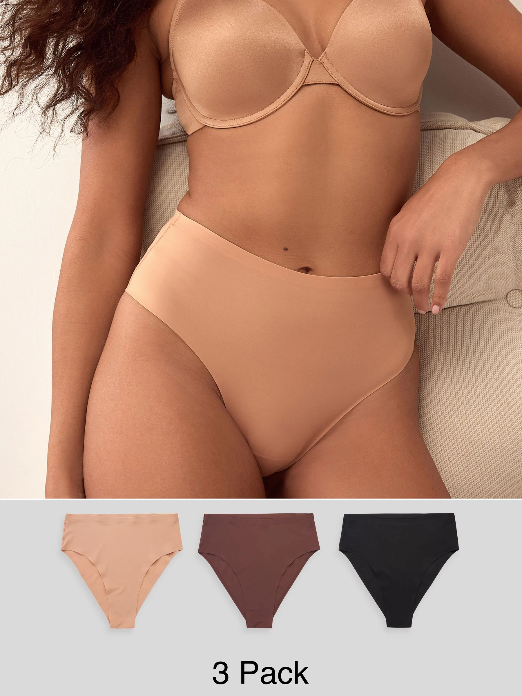 Zwart/Praline Huidskleur/Chocolade Huidskleur - Geen zichtbare onderbroeklijn comfortabele slips verpakking van 3