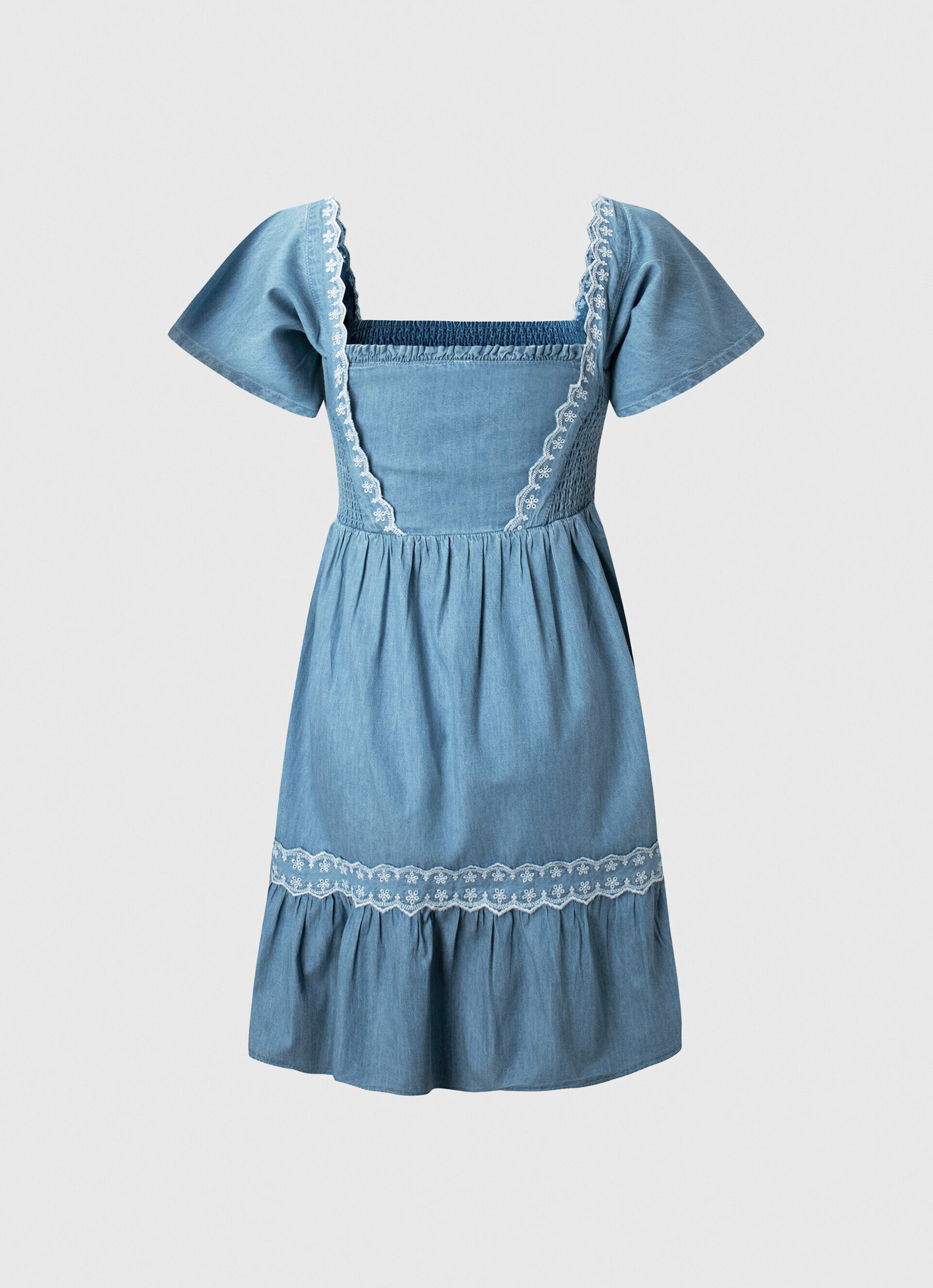 VESTIDO JEANS COM DETALHES BORDADOS - azul