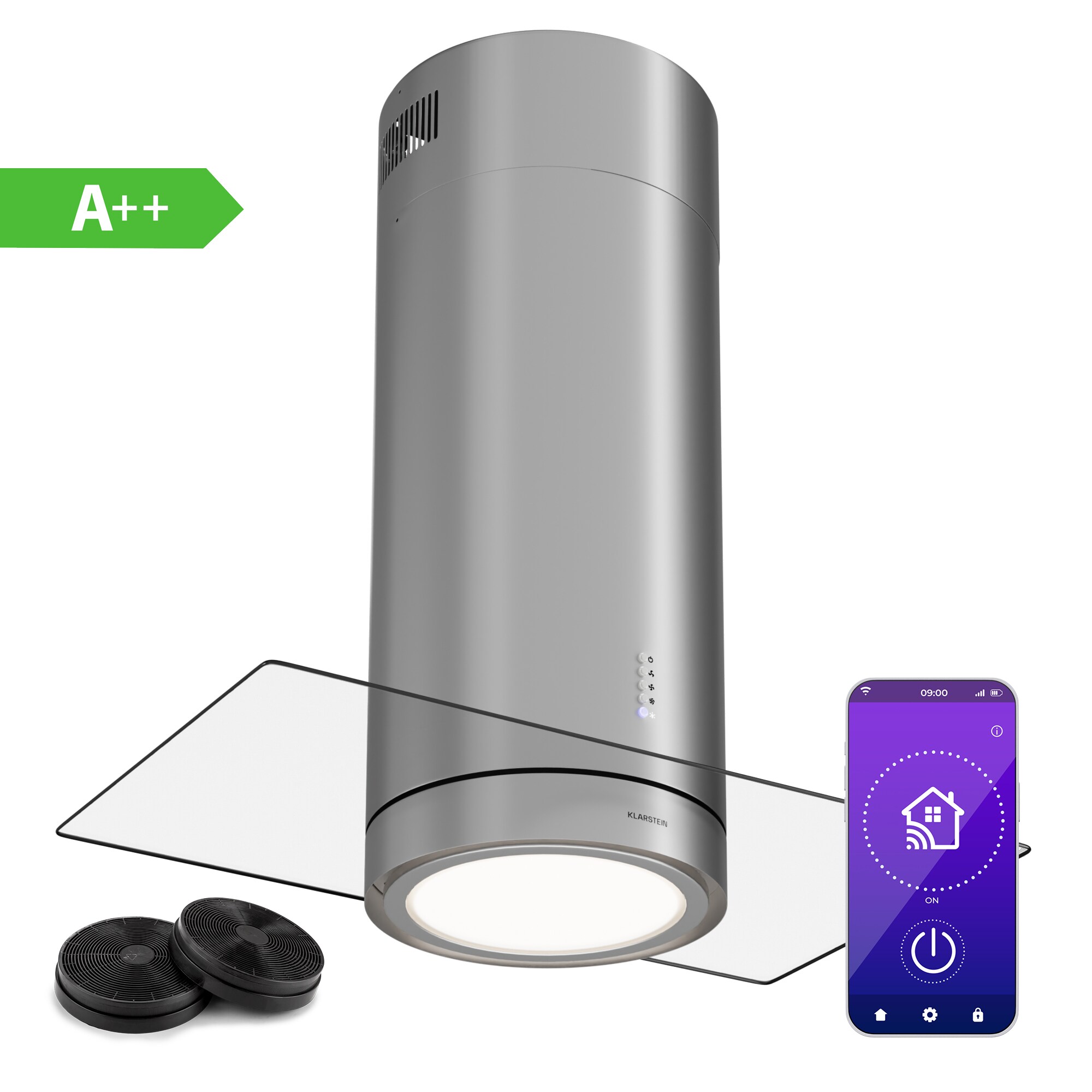 Beretta Premium Inselabzugshaube App Ab-/Umluft 544m³/h LED Aktivkohlefilter Edelstahl